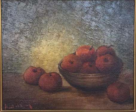 HAMON XXe - Nature morte aux pommes. Huile sur 