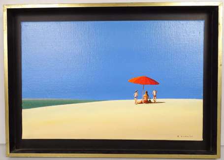 CHETELAT R. XXe - A la plage. Huile sur toile, 