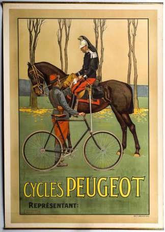 CYCLES PEUGEOT : Affiche lithographiée illustrée 