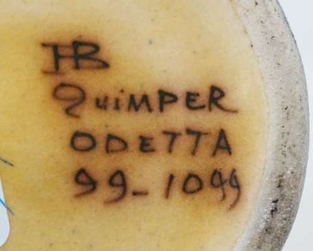HB Quimper Odetta. Vase ovoïde en grès à décor 