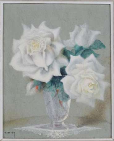 Seston Paul 1905-1985 Bouquet de roses blanche. 