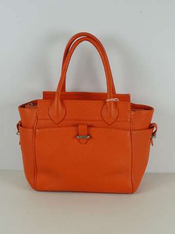 RENOUARD Sac porté main en cuir grainé orange, 