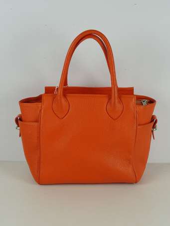 RENOUARD Sac porté main en cuir grainé orange, 