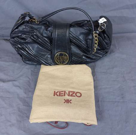 KENZO Sac tonneau en cuir noir froissé, fermoir 