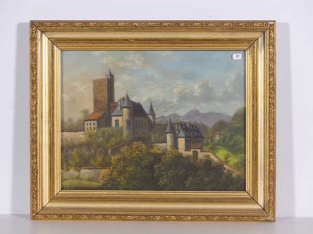 ECOLE FIN XIXé Château Pastel. 31 x 40,5 cm