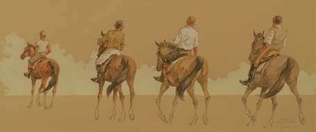 GAUDIN Alain (1951-) - Les cavaliers sur la plage 