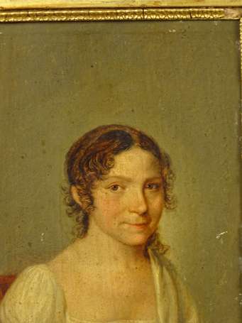 ECOLE XIXe - Portrait de jeune femme. Huile sur 