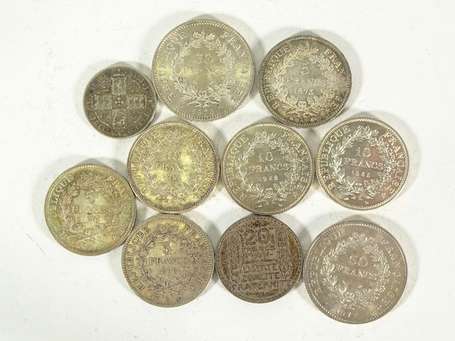 Lot de monnaies divers en argent 3 de 10 francs 