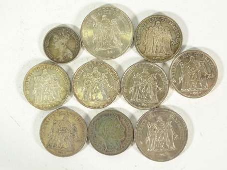 Lot de monnaies divers en argent 3 de 10 francs 