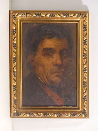 ECOLE XXe  - Portrait d'homme au col rouge. Huile 