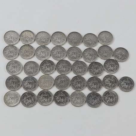 Lot de 36 pièces de 5F argent semeuse.