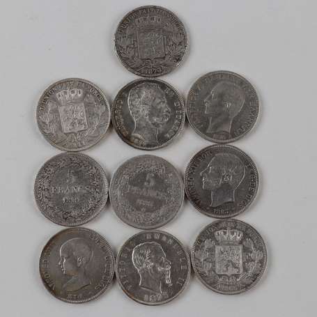 Union Latine Lot de 10 pièces en argent. Belgique 