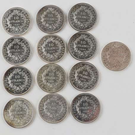 Lot de 13 pièces de 10 Frs Hercule en argent 325g.
