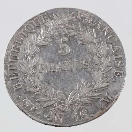 1er Empire Napoléon Empereur. 5 Frs. en argent An 