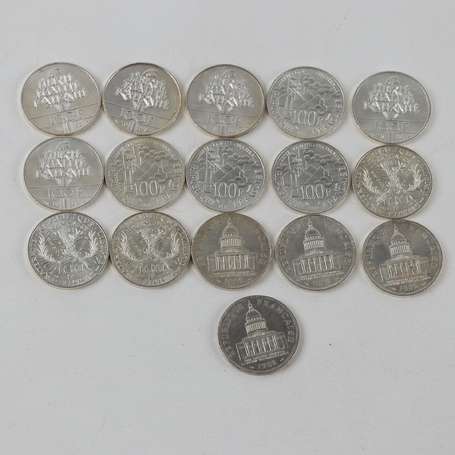 Lot de 16 pièces de 100F argent.